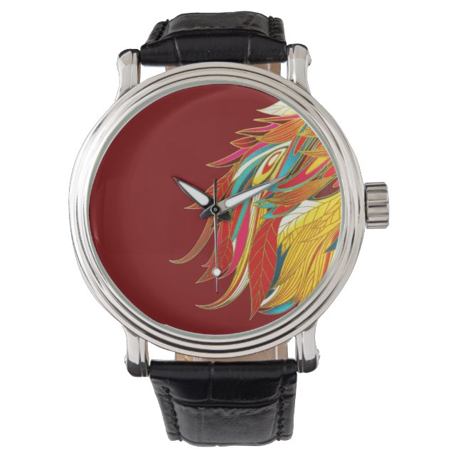Colorful Exotic Tribal Feathers Red Watch (Front)