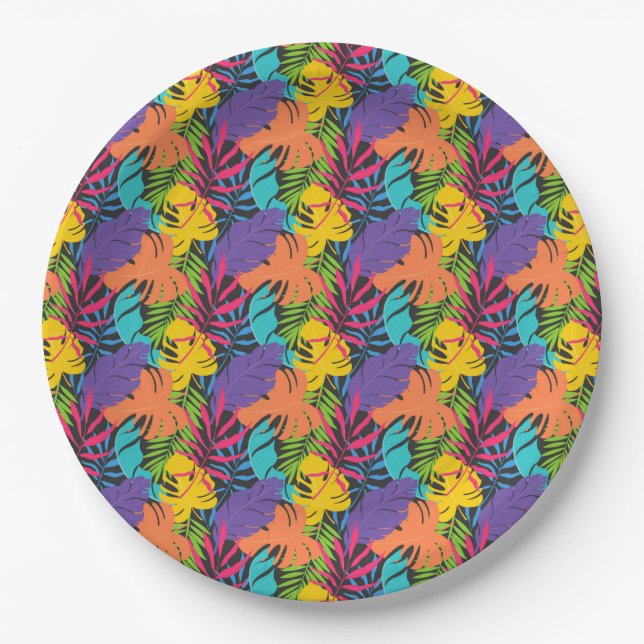 Colorful Exotic Tropical Leaves Pattern-23190 Paper Plates (Front)