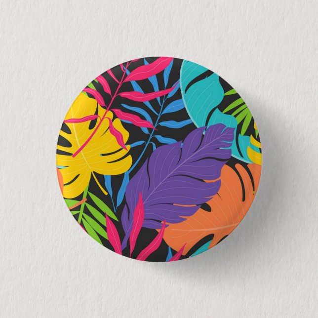 Colorful Exotic Tropical Leaves Pattern Button (Front)