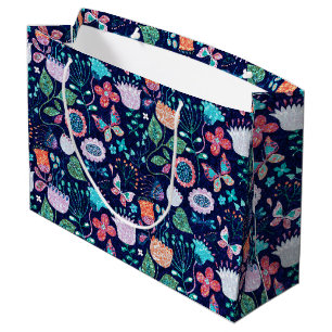 Colorful exotic vintage flowers pattern large gift bag