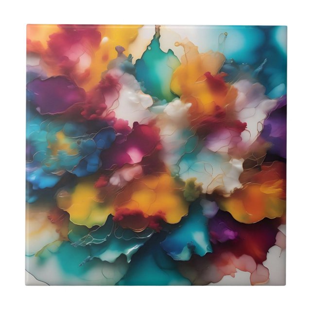 Colorful Explosion Alcohol Ink Ceramic Tile (Front)