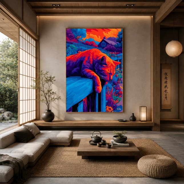 Colorful Expressionist Garden Cat Wall Art (Creator Uploaded)