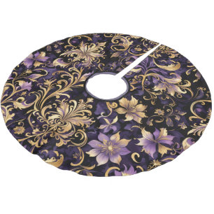 Colorful,Extravagant,Purple and Gold  Brushed Polyester Tree Skirt