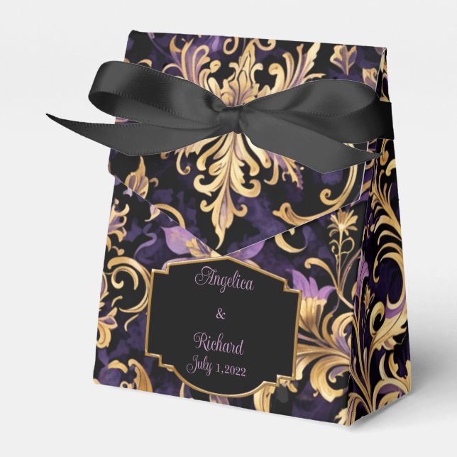 Colorful,Extravagant,Purple and Gold Favor Boxes (Front Side)