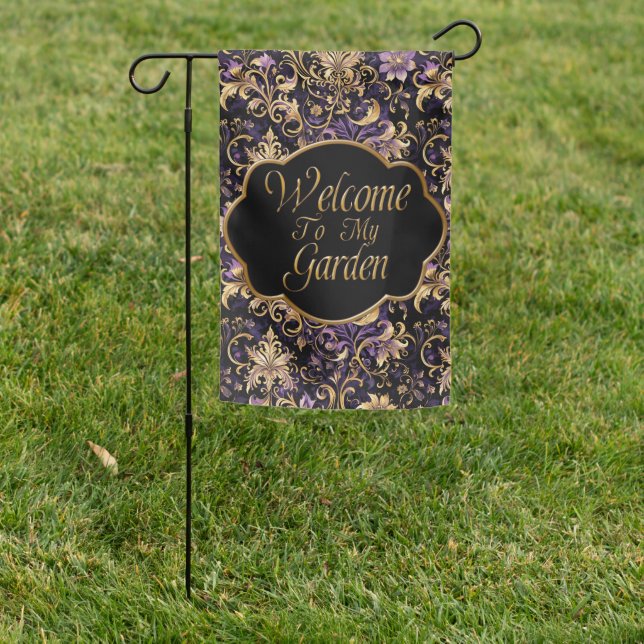Colorful,Extravagant,Purple and Gold  Garden Flag (In SItu)