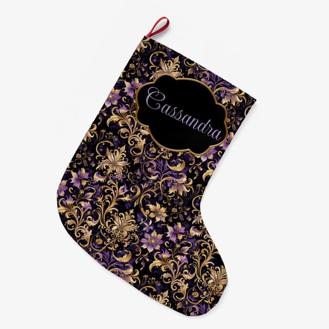 Colorful,Extravagant,Purple and Gold Personalized  Large Christmas Stocking (Front (Hanging))