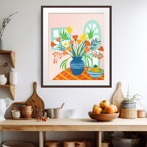 Colorful Exuberant Floral Bouquet Illustration Art Poster