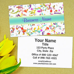 Colorful Eye Catching Confetti Toss Over White Business Card