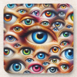 Colorful Eyes Hard Plastic Cork Back Coaster Set