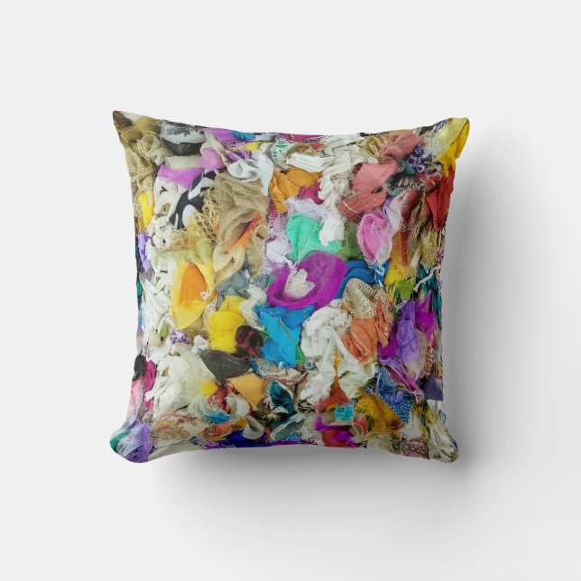 Colorful Fabric Collage Throw Pillow (Front)