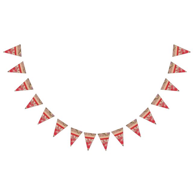 Colorful fabric pattern featuring intricate floral bunting flags (All)