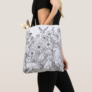 Colorful Fabric Pencil Art on Coloring Tote Bag