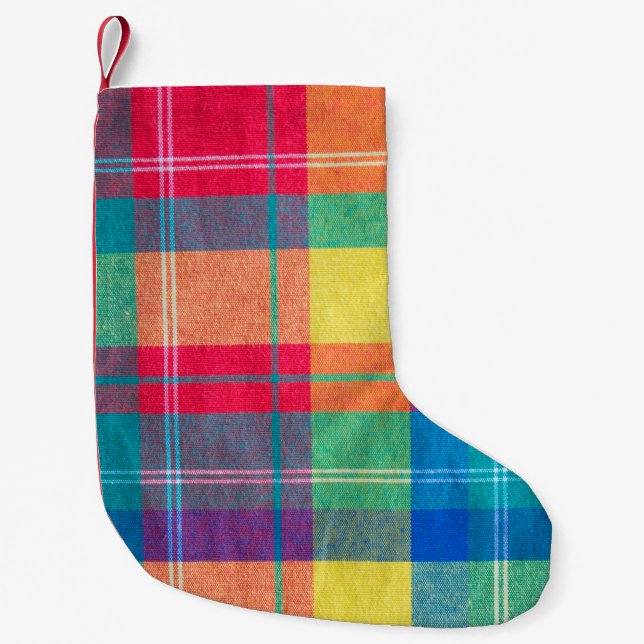 colorful fabric plaid texture. Cloth background Small Christmas Stocking (Front)