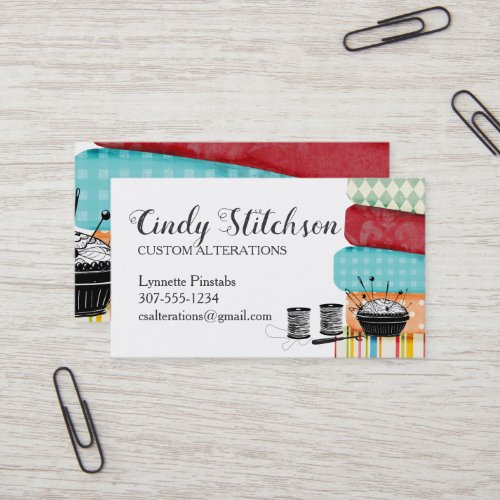 Colorful fabrics sewing quilting business card