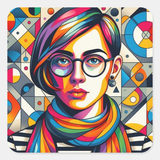 Colorful Face Square Sticker (Front)