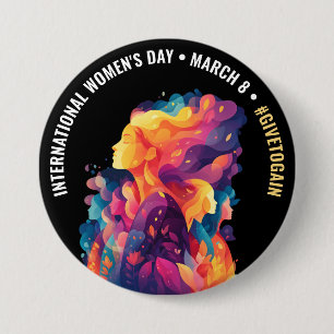 Colorful Faces Abstract Women's Day IWD Button