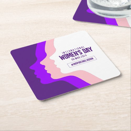 Colorful Faces International Womens Day March 8 Square Paper Coaster