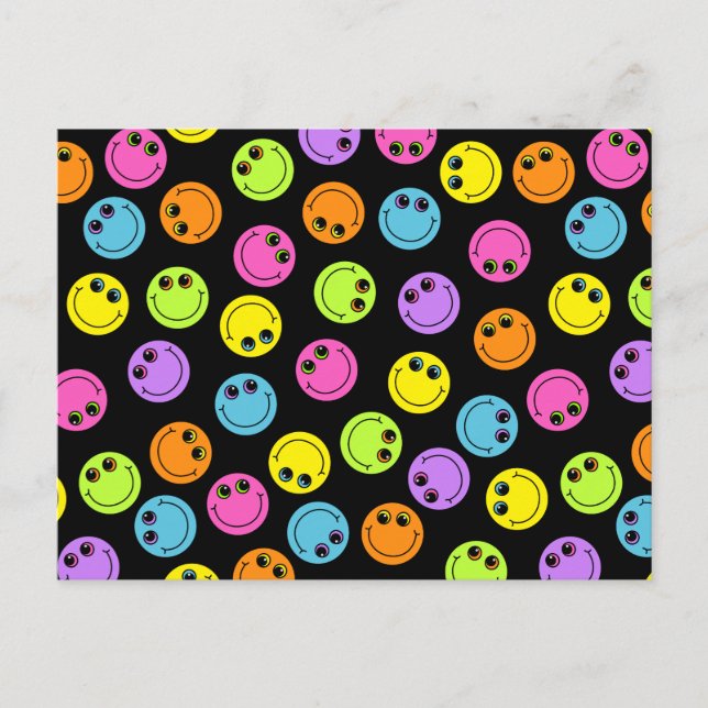 Colorful Faces on Black Postcard (Front)