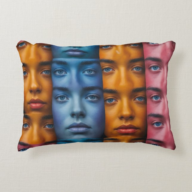 Colorful Faces Pattern Accent Pillow (Front)