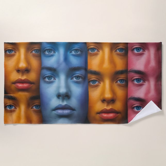 Colorful Faces Pattern Beach Towel (Front)
