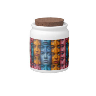 Colorful Faces Pattern Candy Jar