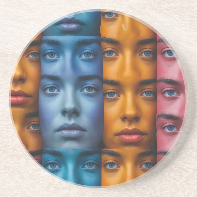 Colorful Faces Pattern Coaster (Front)