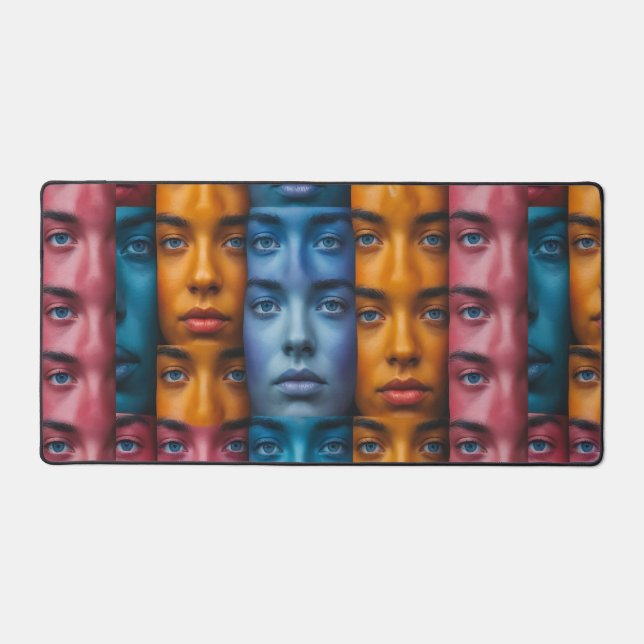 Colorful Faces Pattern Desk Mat (Front)