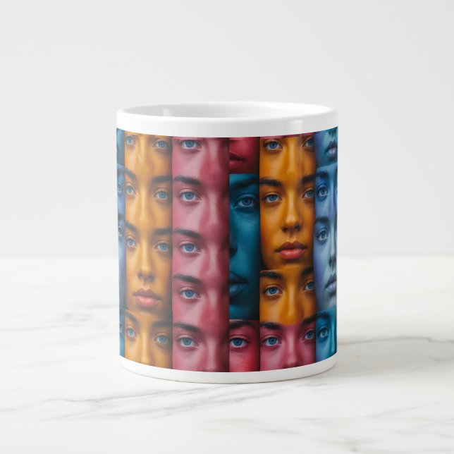 Colorful Faces Pattern Giant Coffee Mug (Front)