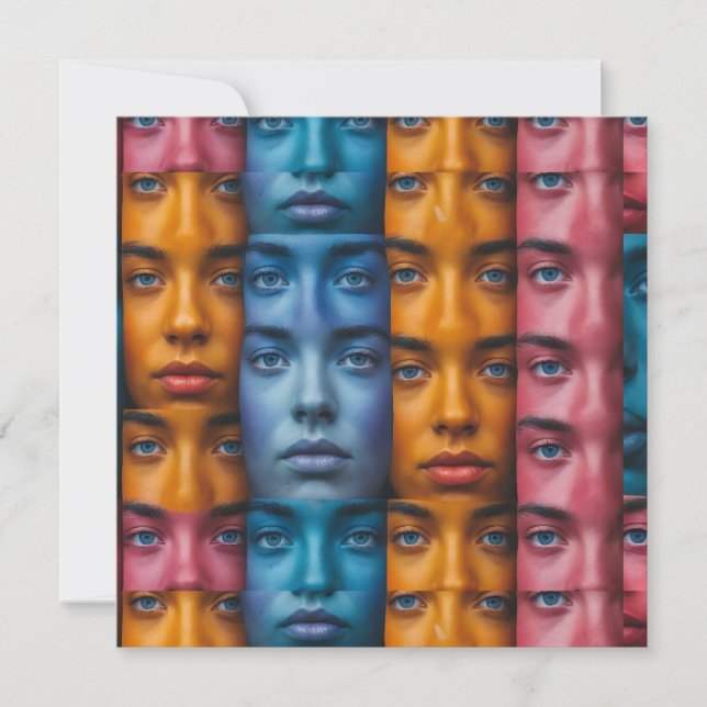 Colorful Faces Pattern Invitation (Front)