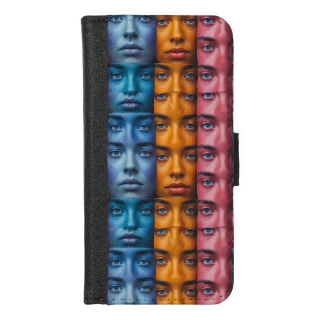 Colorful Faces Pattern iPhone Wallet Case (Front)