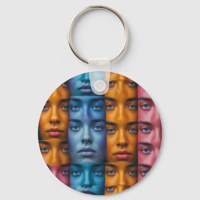 Colorful Faces Pattern Keychain (Front)