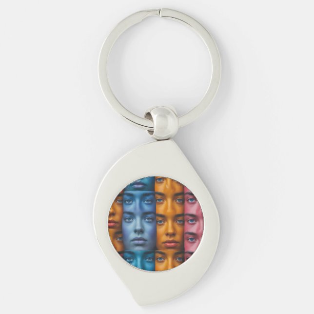 Colorful Faces Pattern Keychain (Front)