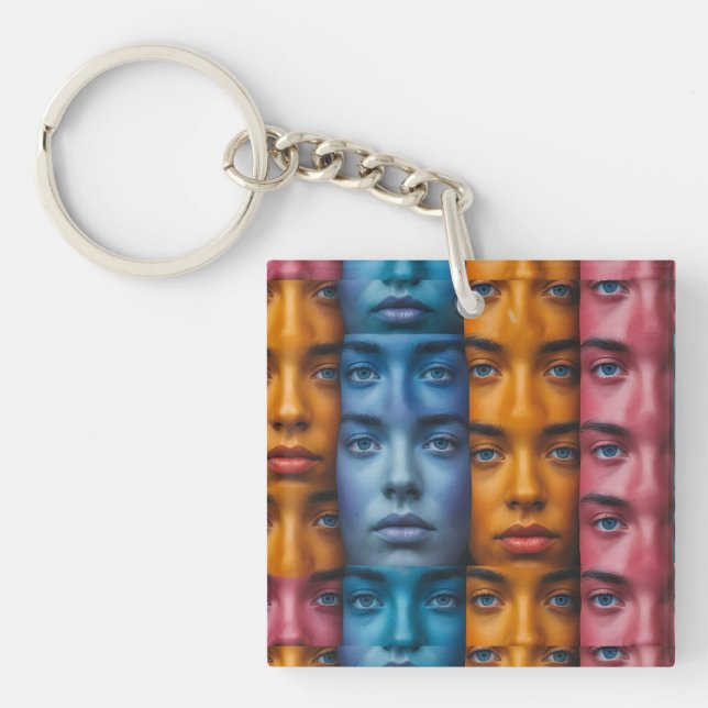 Colorful Faces Pattern Keychain (Front)