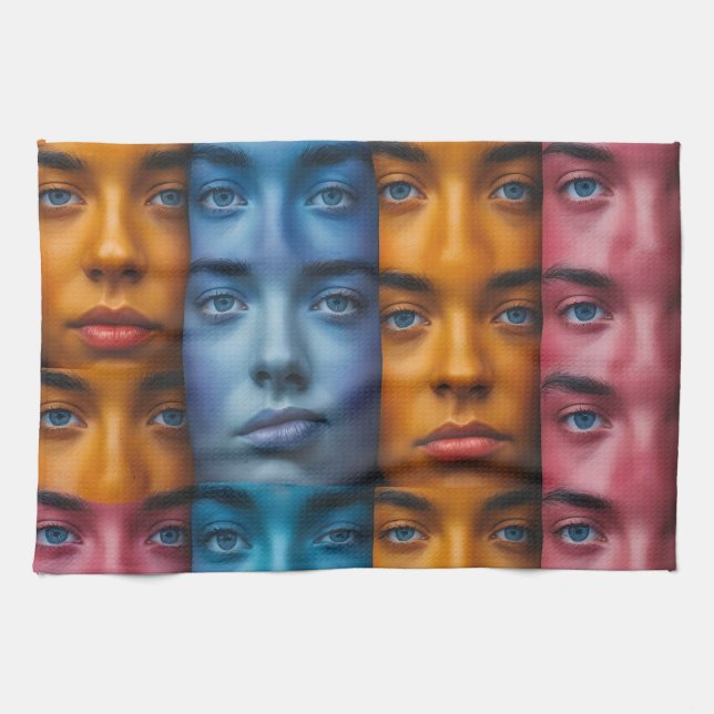 Colorful Faces Pattern Kitchen Towel (Horizontal)