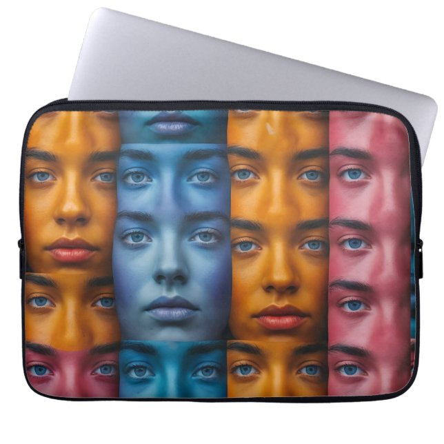 Colorful Faces Pattern Laptop Sleeve (Front)