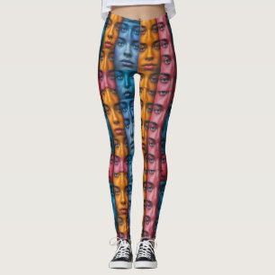 Colorful Faces Pattern Leggings