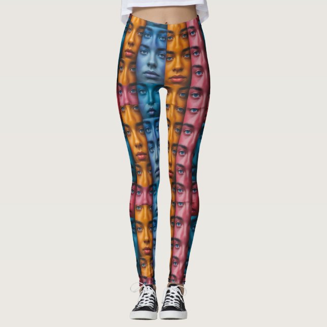 Colorful Faces Pattern Leggings (Front)