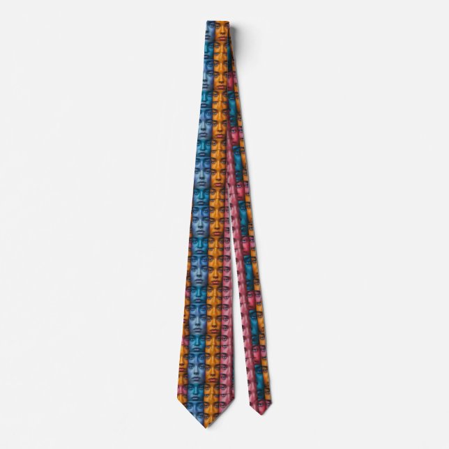 Colorful Faces Pattern Neck Tie (Front)