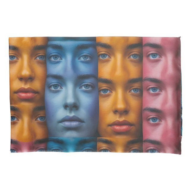 Colorful Faces Pattern Pillow Case (Front)