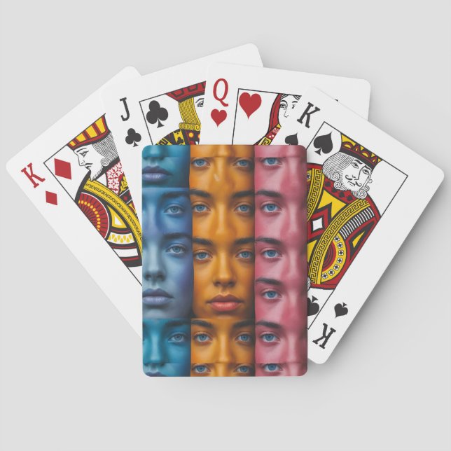 Colorful Faces Pattern Poker Cards (Back)