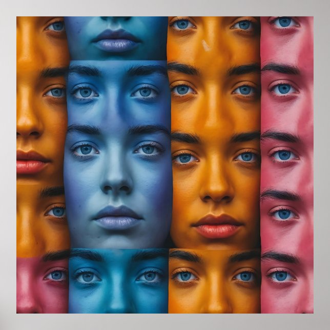 Colorful Faces Pattern Poster (Front)
