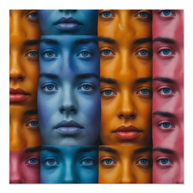 Colorful Faces Pattern Poster (Front)