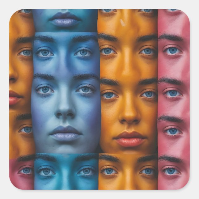 Colorful Faces Pattern Square Sticker (Front)