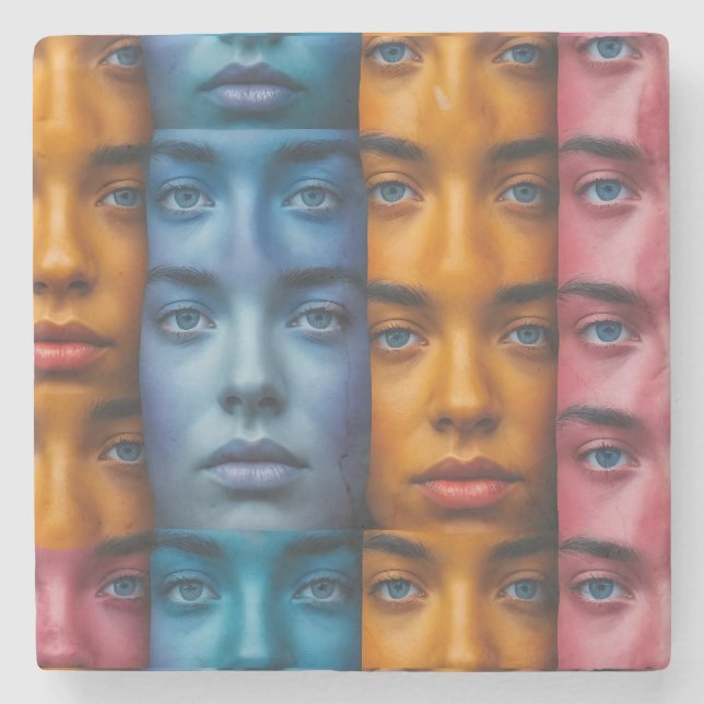 Colorful Faces Pattern Stone Coaster (Front)