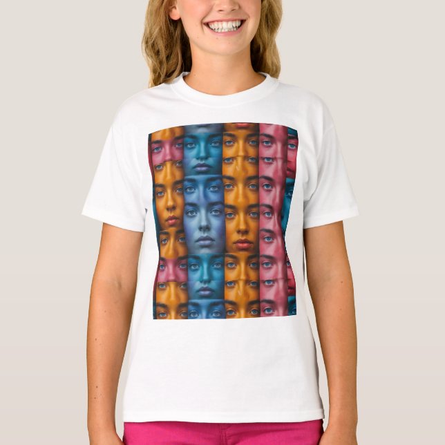 Colorful Faces Pattern T-Shirt (Front)