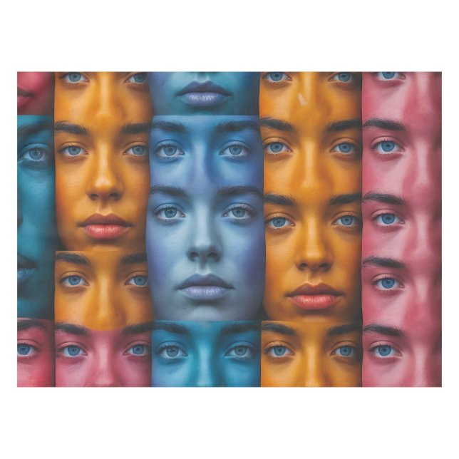 Colorful Faces Pattern Tablecloth (Front (Horizontal))