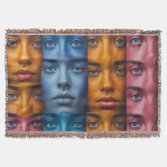 Colorful Faces Pattern Throw Blanket (Front)