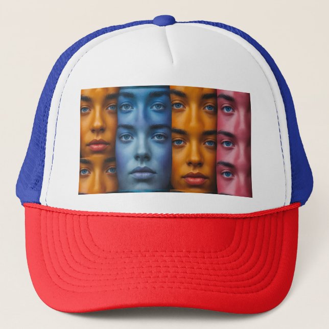 Colorful Faces Pattern Trucker Hat (Front)