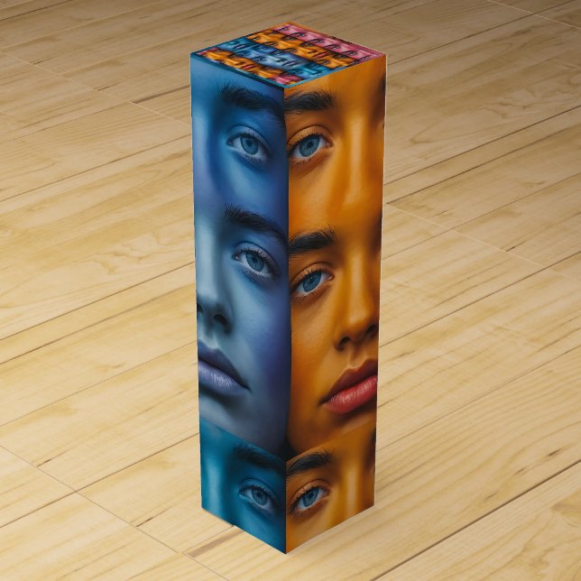 Colorful Faces Pattern Wine Box (Front)