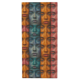 Colorful Faces Pattern Wood Flash Drive